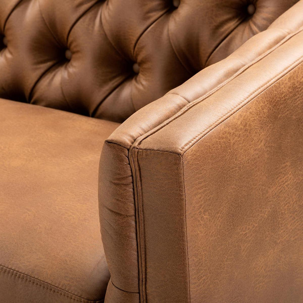 Capsa Mid-Century-Modern Sofa mit Knopfheftung aus veganem Leder