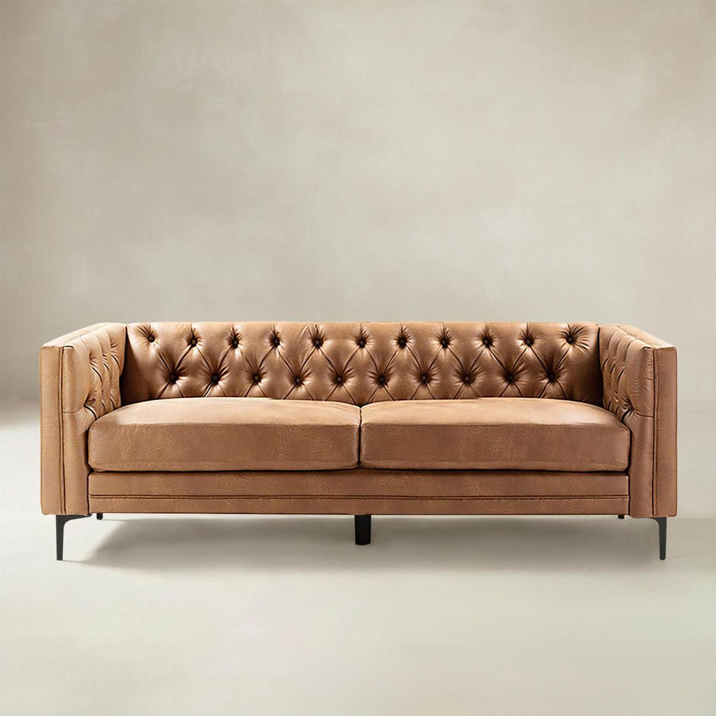 Capsa Mid-Century-Modern Sofa mit Knopfheftung aus veganem Leder