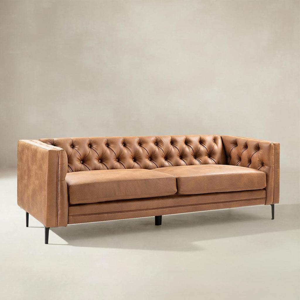Capsa Mid-Century-Modern Sofa mit Knopfheftung aus veganem Leder