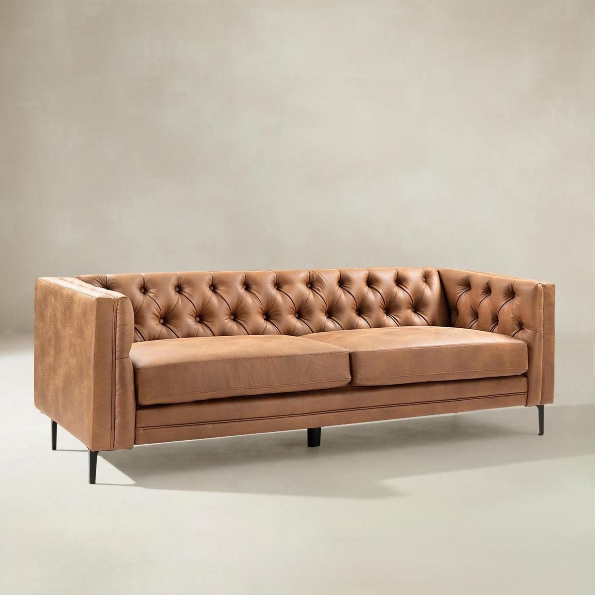 Capsa Mid-Century-Modern Sofa mit Knopfheftung aus veganem Leder