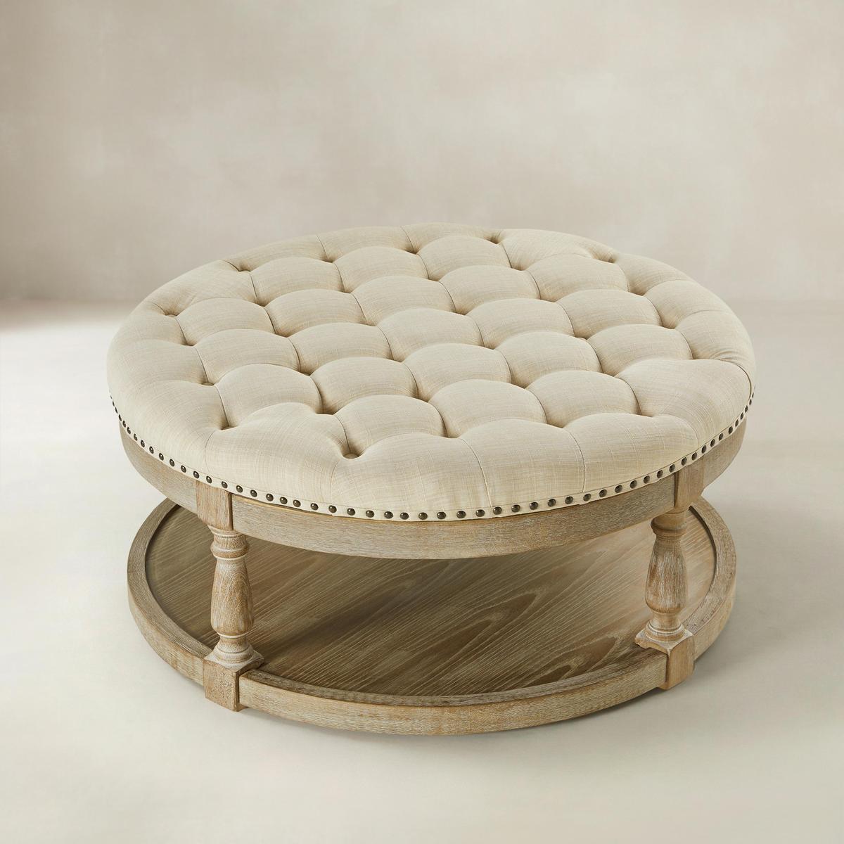 Danilynn Runder Polsterhocker-Couchtisch mit Knopfheftung und Ablagefach