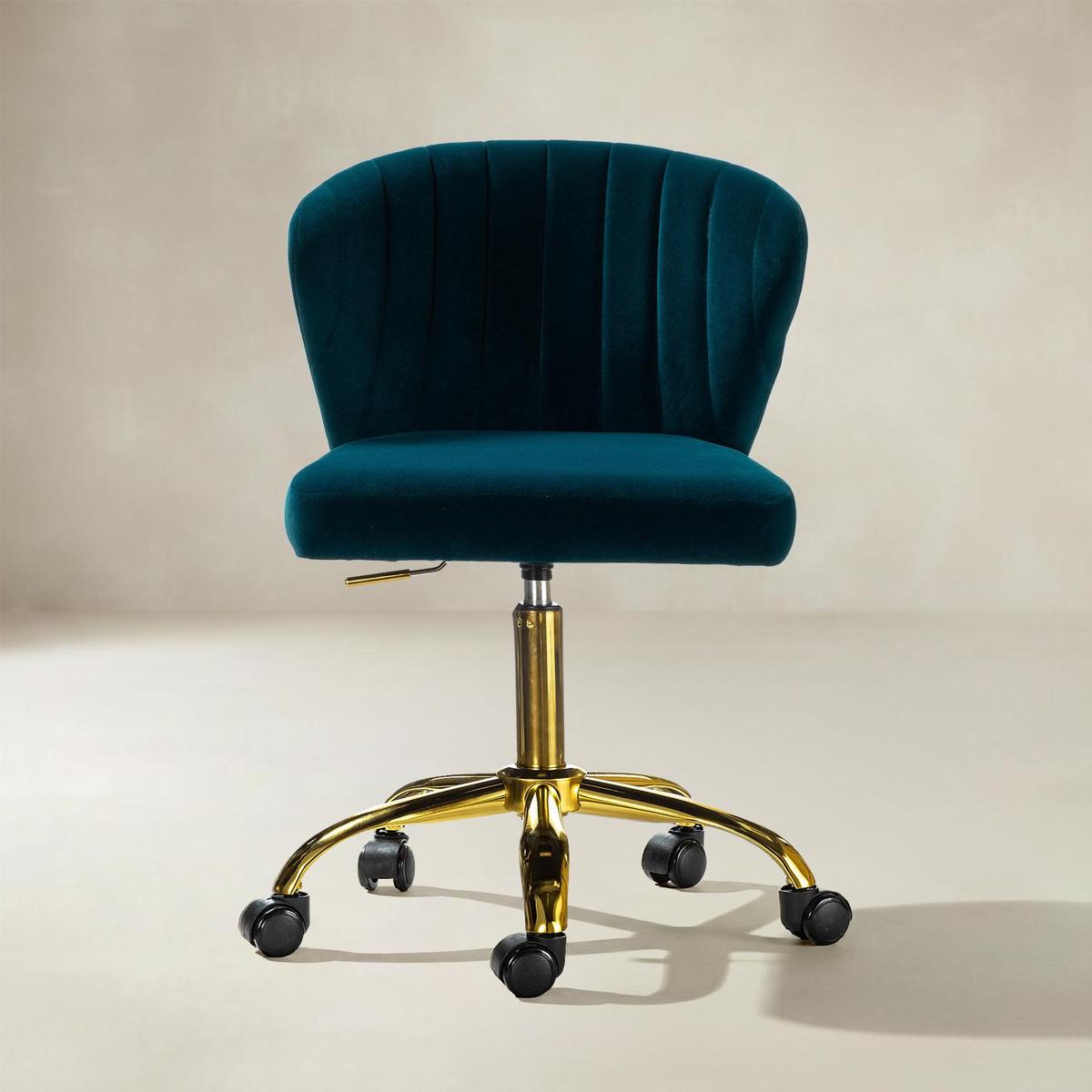 Chandra Moderner Drehstuhl aus Samt in Gold, höhenverstellbar