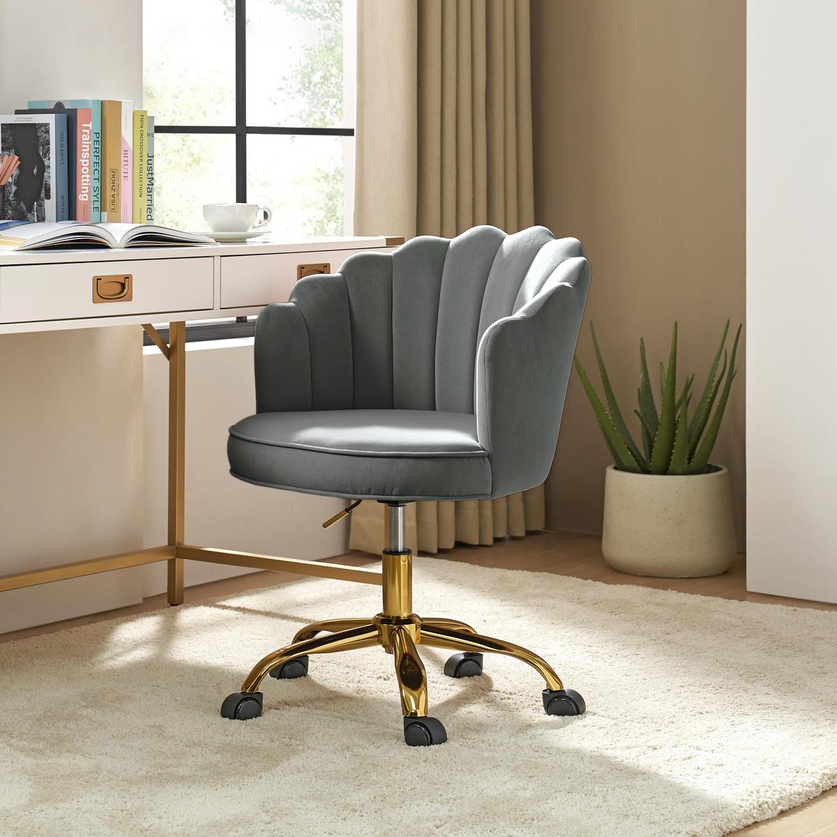 Belanda Bequemer Samt-Bürostuhl – Verstellbar, drehbar, mit Muschelrücken fürs Homeoffice