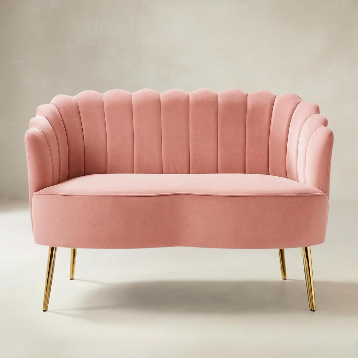 Ariel 2-Sitzer-Sofa aus Samt mit Muschelsilhouette und goldfarbenen Beinen