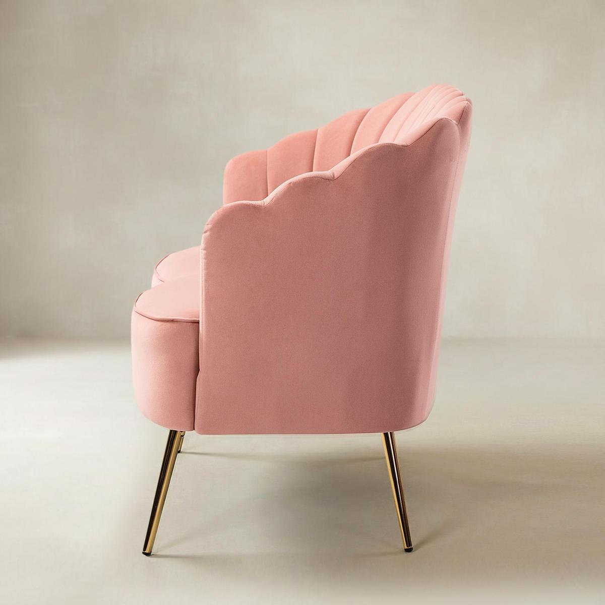 Ariel 2-Sitzer-Sofa aus Samt mit Muschelsilhouette und goldfarbenen Beinen