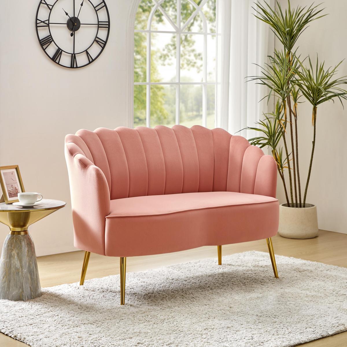 Ariel 2-Sitzer-Sofa aus Samt mit Muschelsilhouette und goldfarbenen Beinen