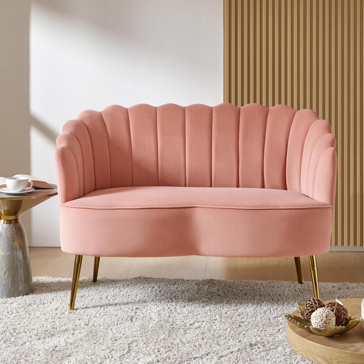 Ariel 2-Sitzer-Sofa aus Samt mit Muschelsilhouette und goldfarbenen Beinen