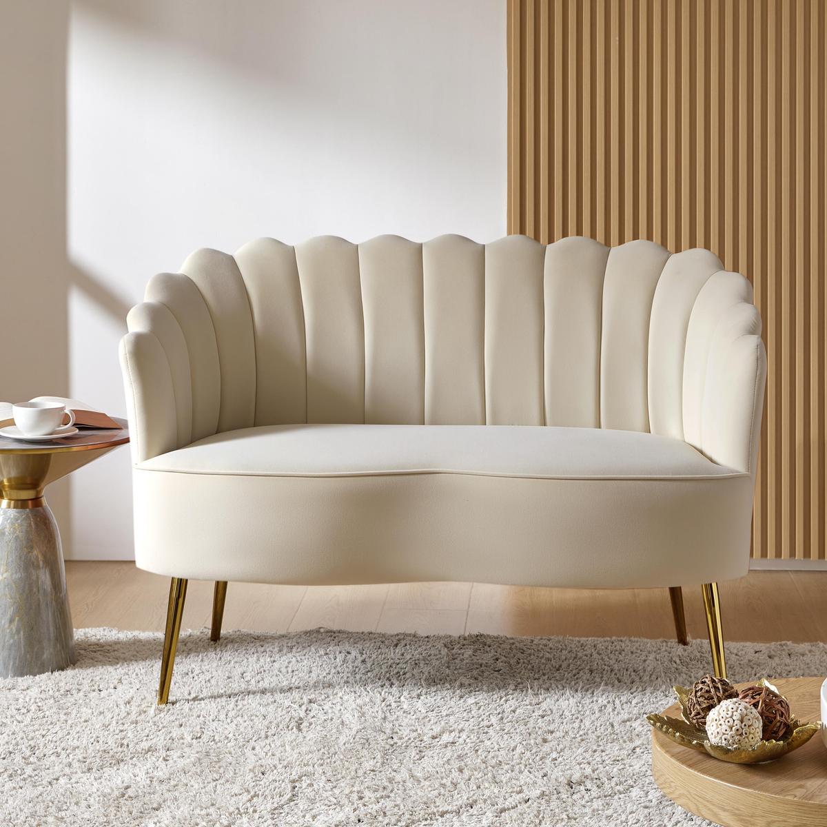 Ariel 2-Sitzer-Sofa aus Samt mit Muschelsilhouette und goldfarbenen Beinen