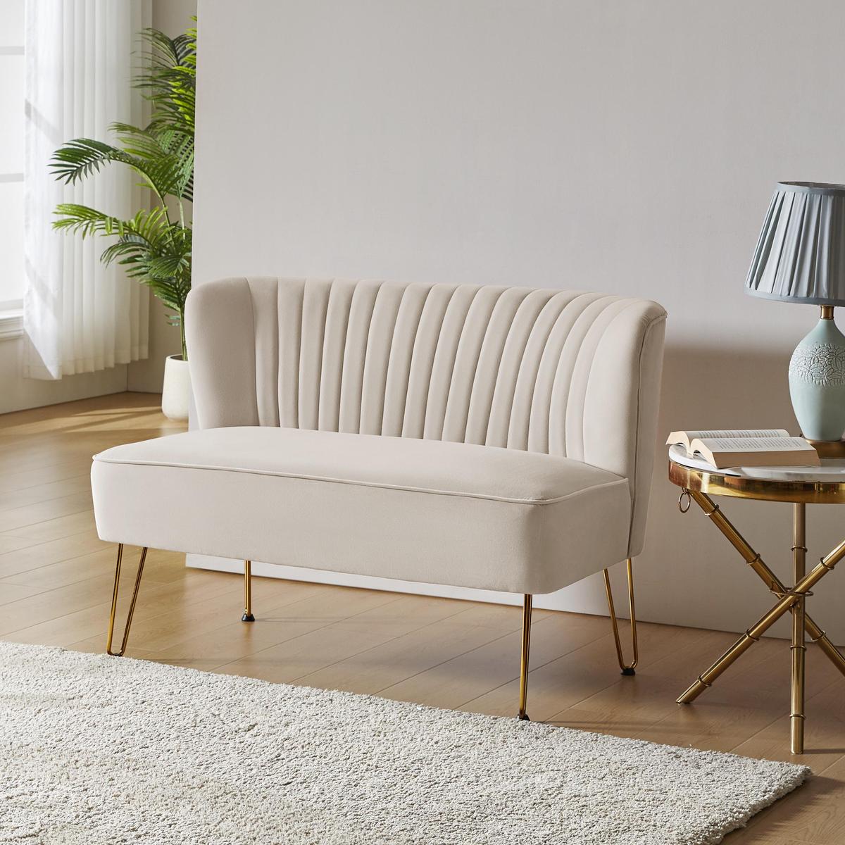 Ainhoa Mid-Century 2-Sitzer-Sofa aus Samt mit Hairpin-Beinen