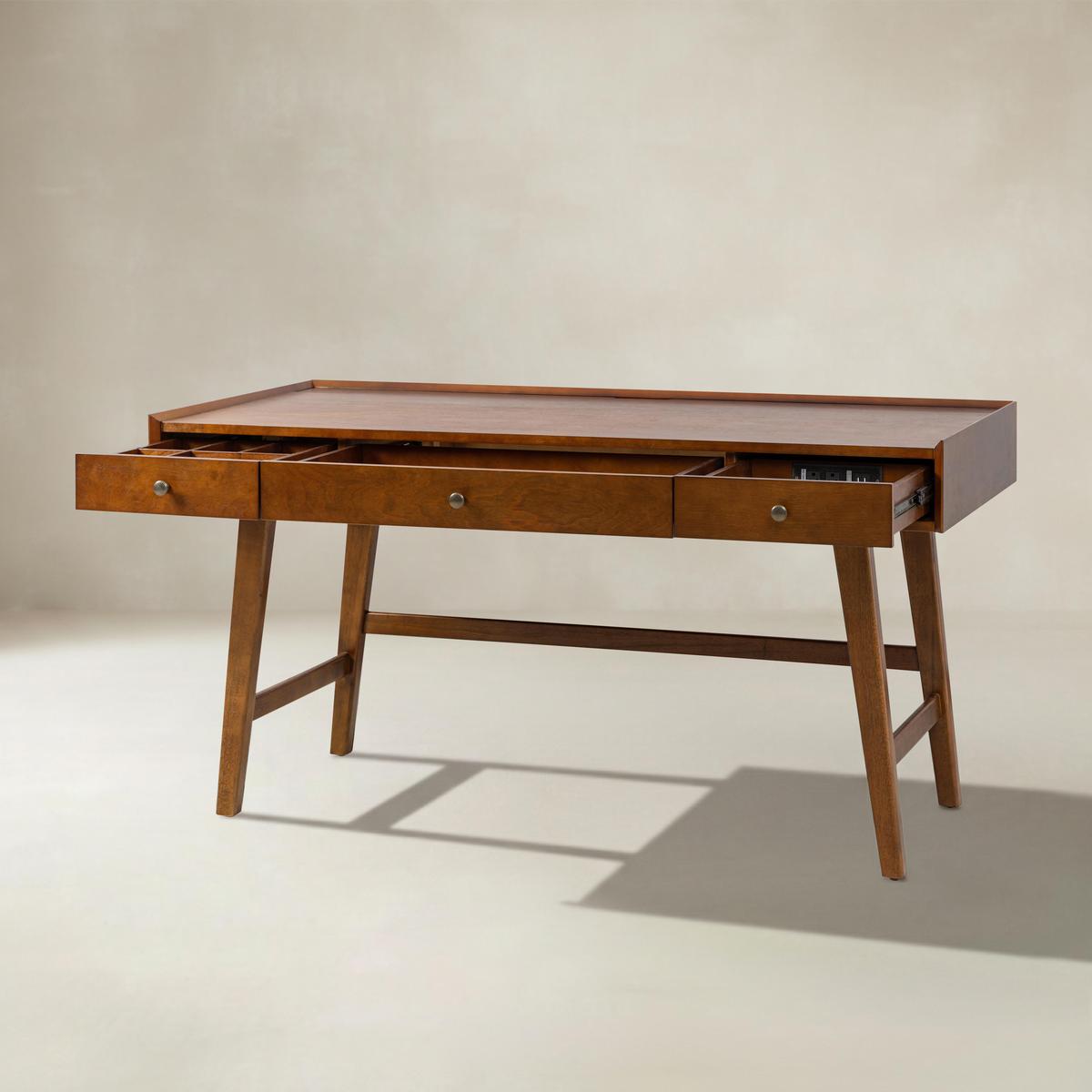 Charlotte Mid-Century-Schreibtisch mit Schubladen &amp; Ladestation