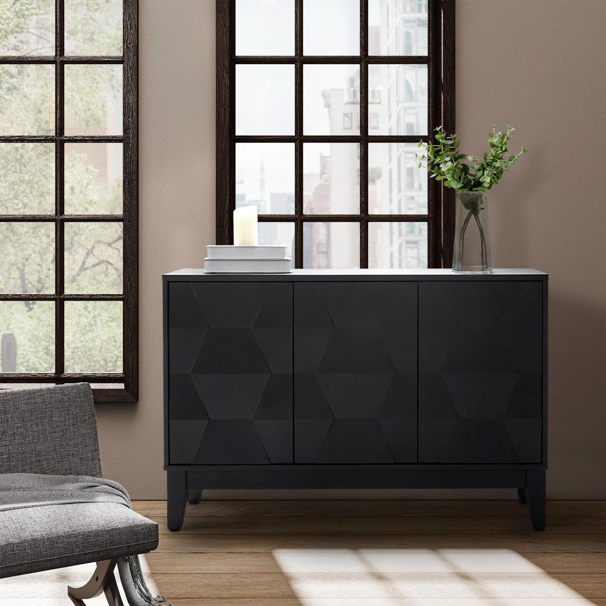 Kamu Sideboard 115 cm breit mit 3 Push-to-Open-Türen