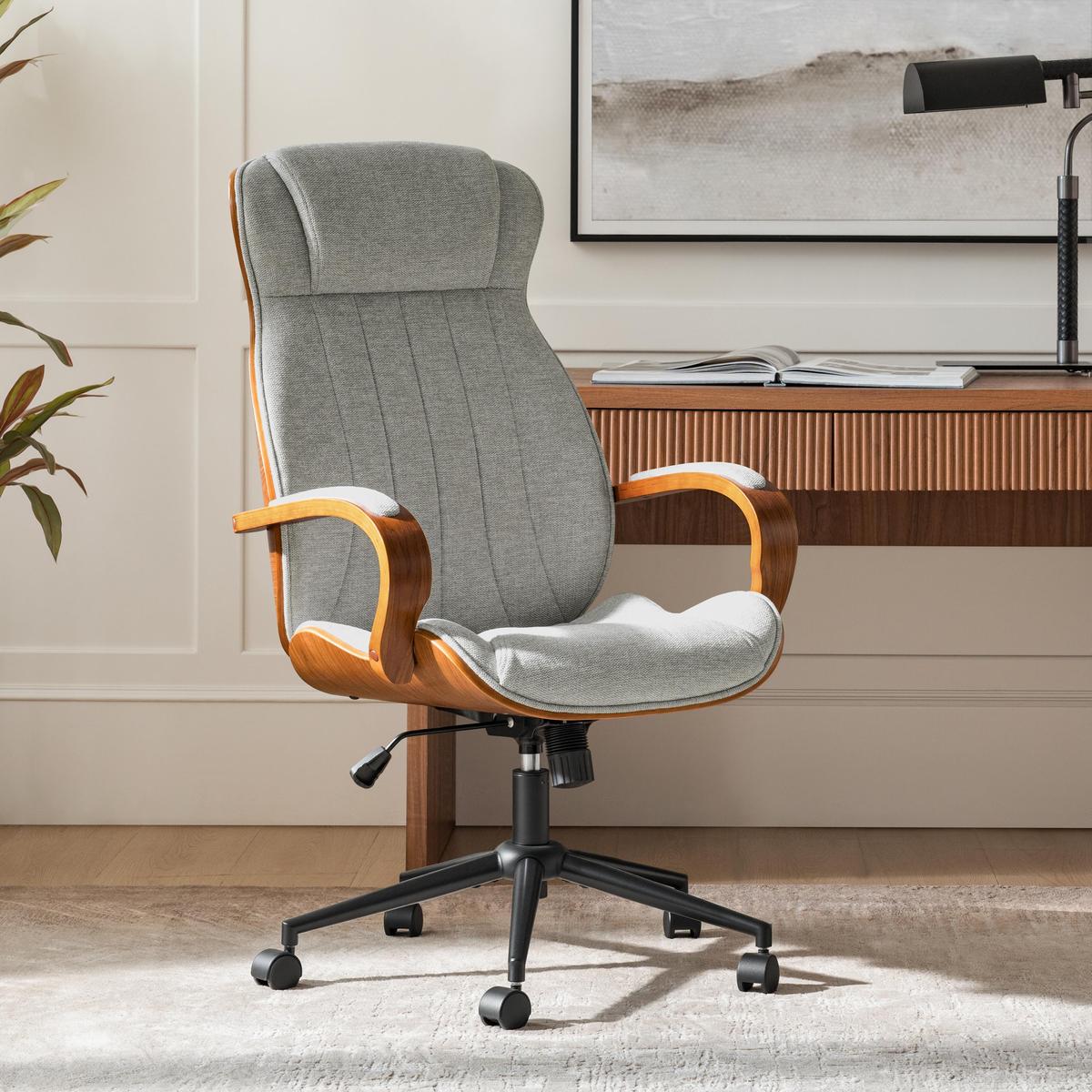 Amparo Plus Ergonomischer Bürostuhl im Mid-Century-Modern-Stil mit gepolsterten Armlehnen