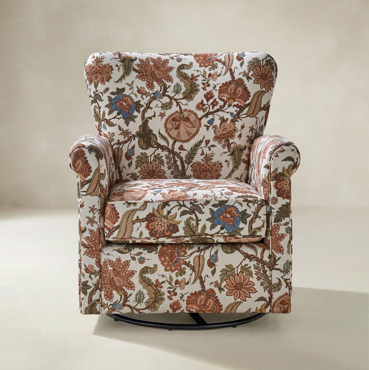 Christoph Drehsessel mit Blumenmuster, abnehmbarer Rückenlehne und Rollarmlehnen