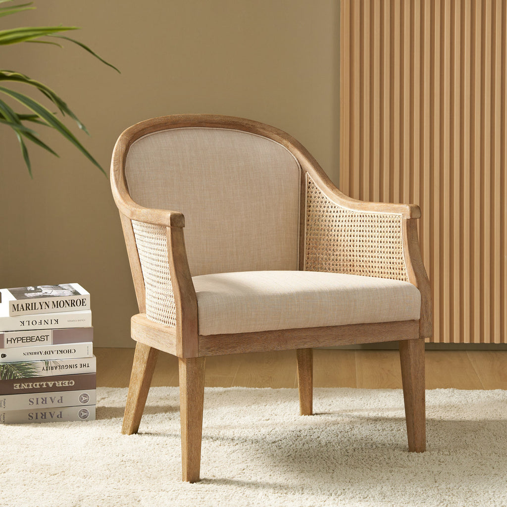 Audrey Landhaus-Sessel aus Rattan und Massivholz