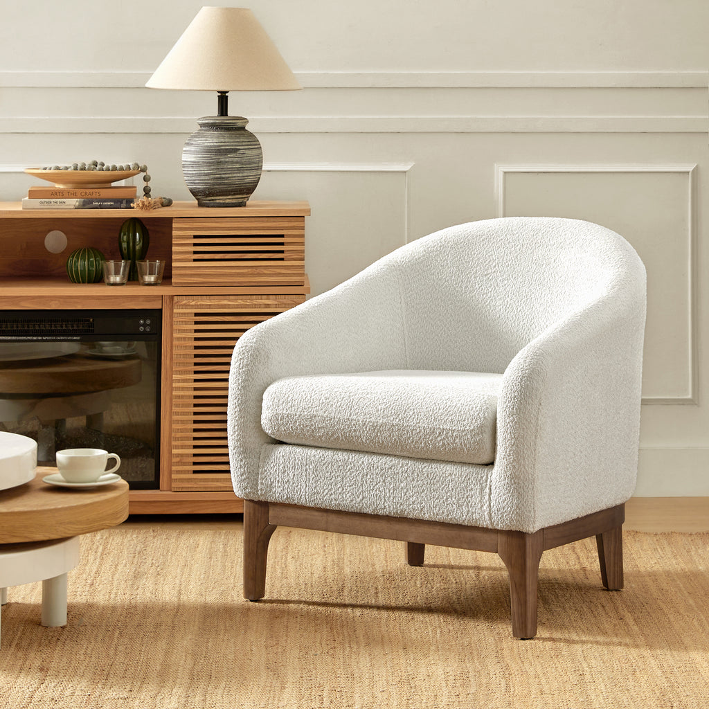 August Bouclé Moderner Sessel im Tonnendesign