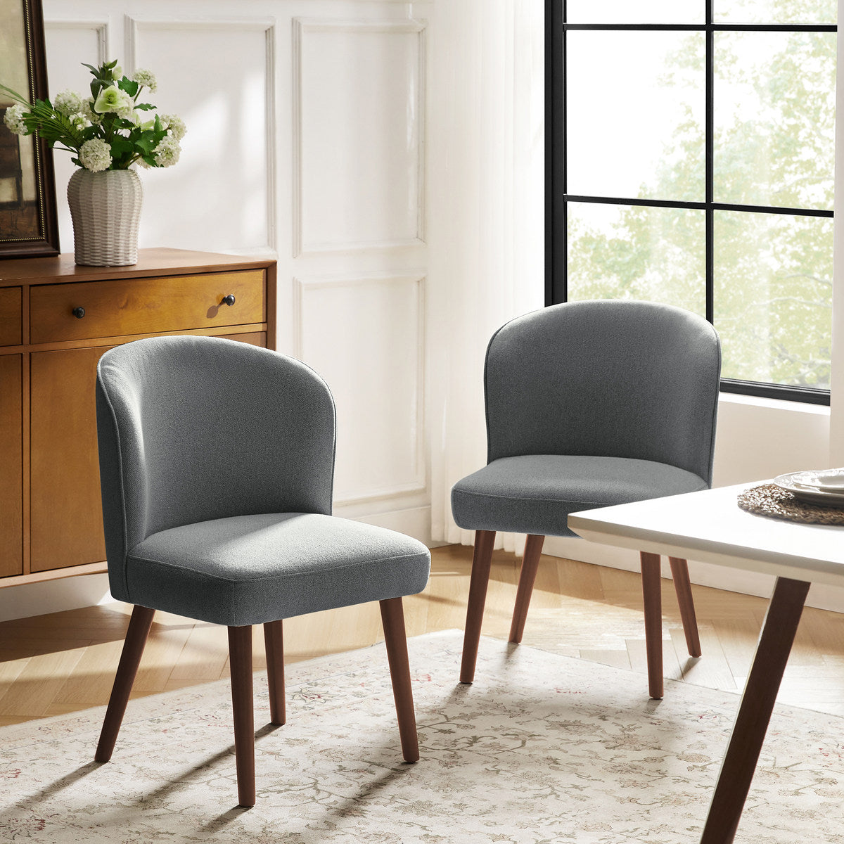 Cecilia Gepolsterte Esszimmerstühle 2er-Set mit geschwungener Rückenlehne im Mid-Century-Stil