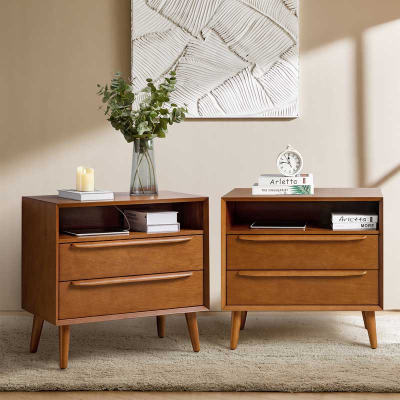 Lilian Mid-Century-Nachttisch mit Ladestation & Ablage