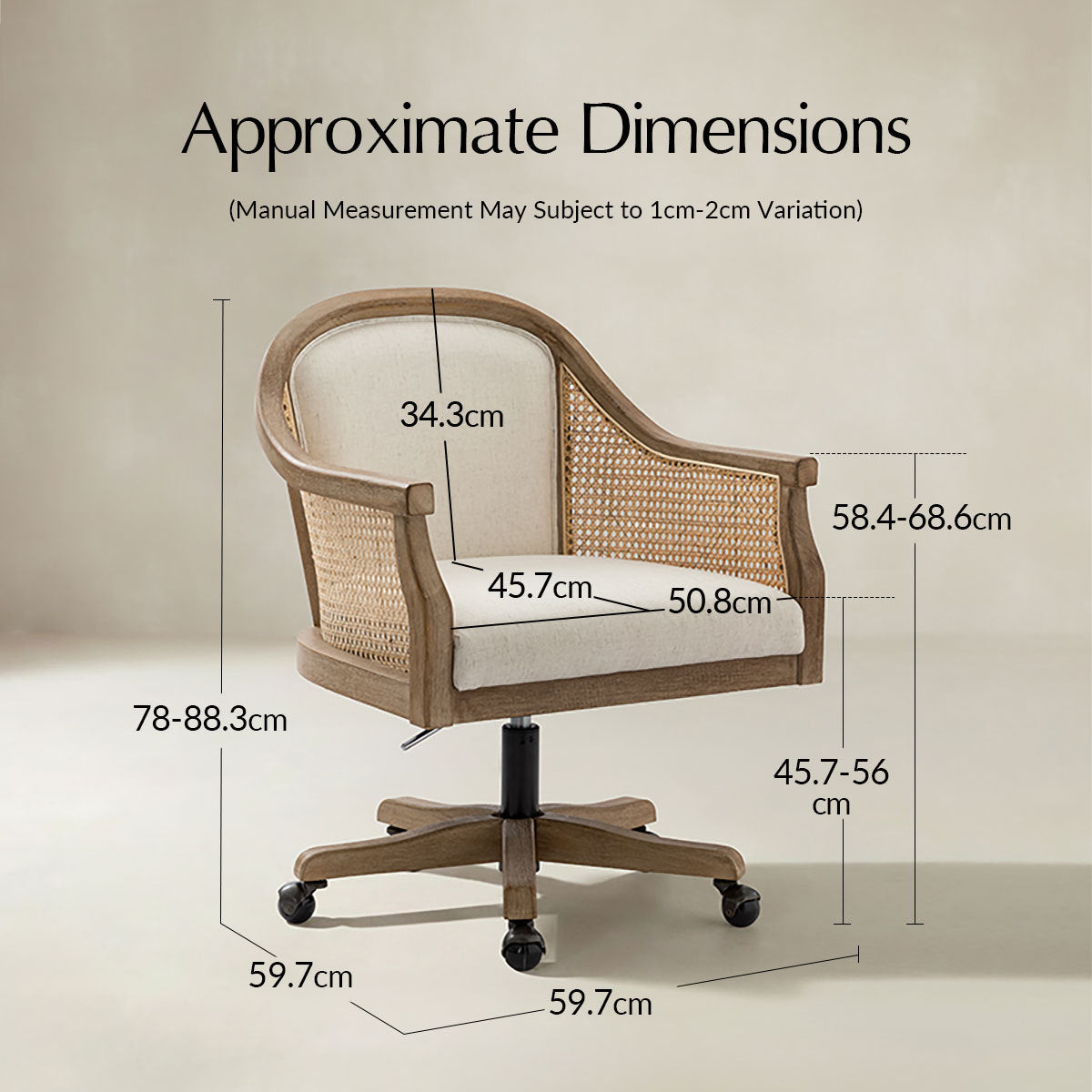 Audrey Rattan-Bürostuhl mit Drehfuß & geschwungenem Sitzdesign