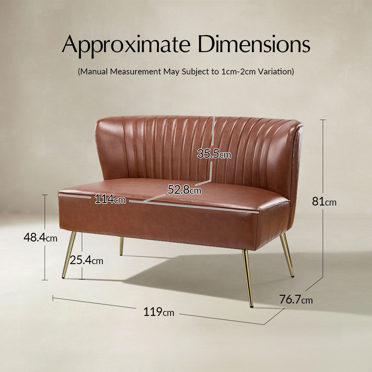 Agnes 2-Sitzer-Sofa aus veganem Leder mit Knopfheftung