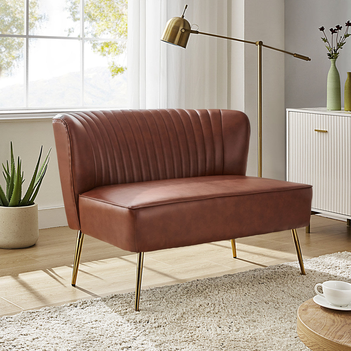 Agnes 2-Sitzer-Sofa aus veganem Leder mit Knopfheftung
