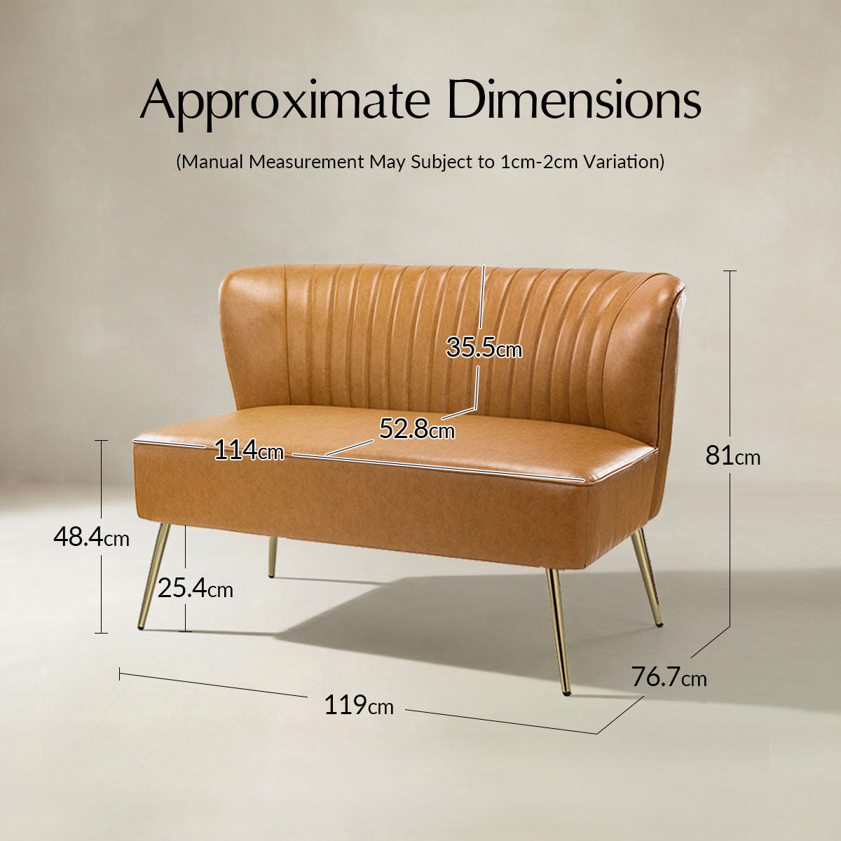 Agnes 2-Sitzer-Sofa aus veganem Leder mit Knopfheftung