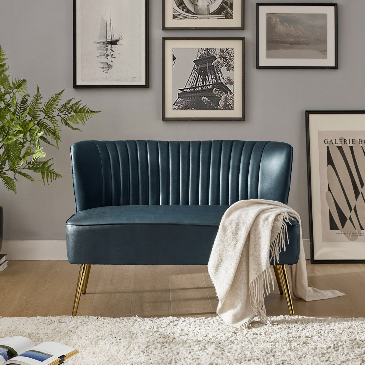 Agnes 2-Sitzer-Sofa aus veganem Leder mit Knopfheftung