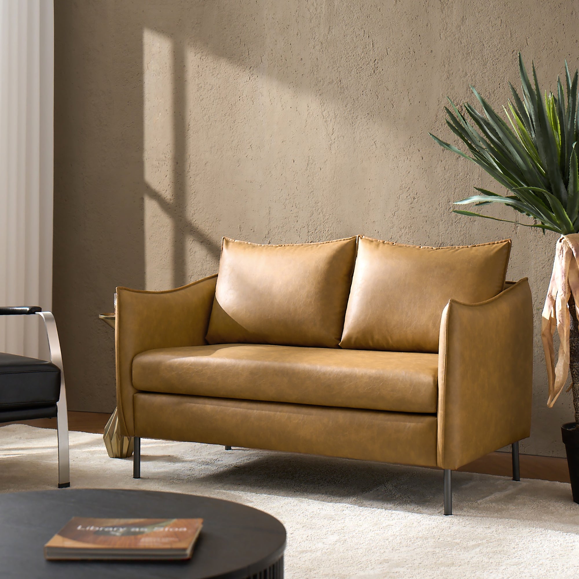 Vic 2-Sitzer-Sofa im Industrie-Stil aus Stoff mit schwarzen Metallbeinen