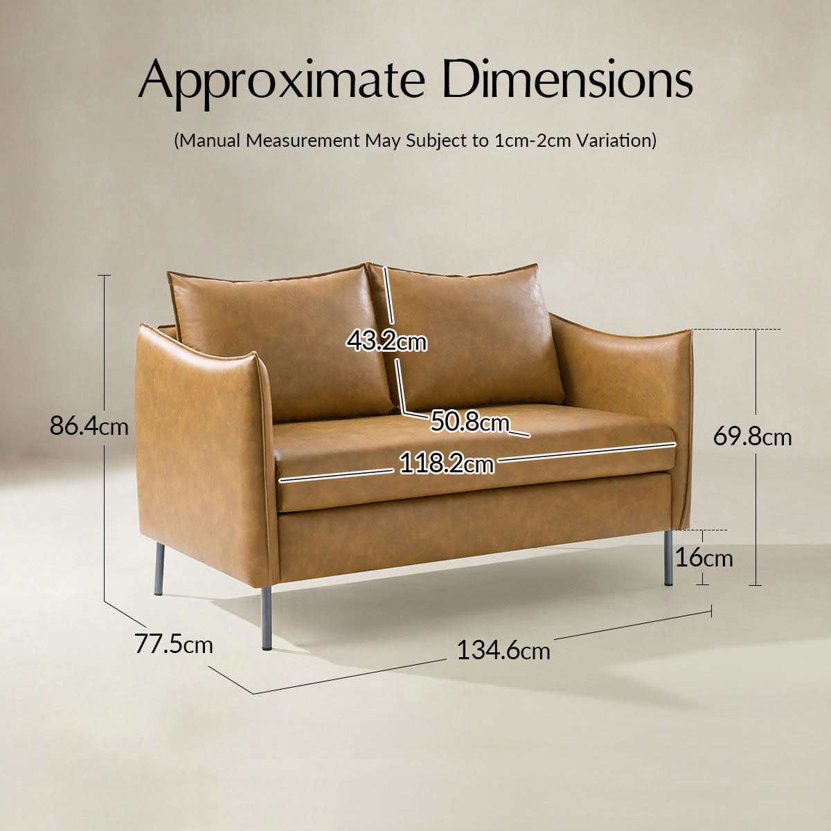 Vic 2-Sitzer-Sofa im Industrie-Stil aus Stoff mit schwarzen Metallbeinen