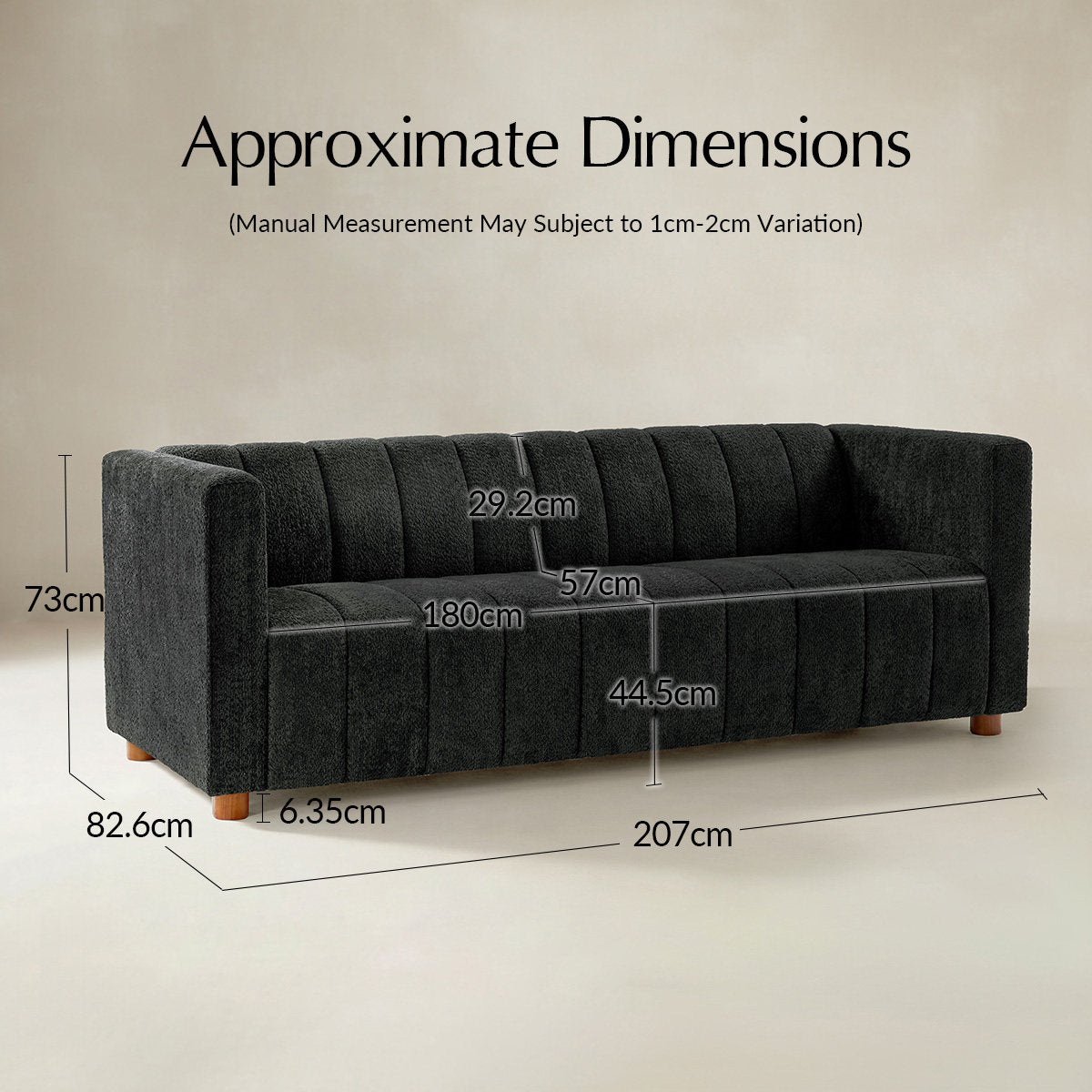 Botham Bouclé Sofa mit verdeckten flachen Beinen