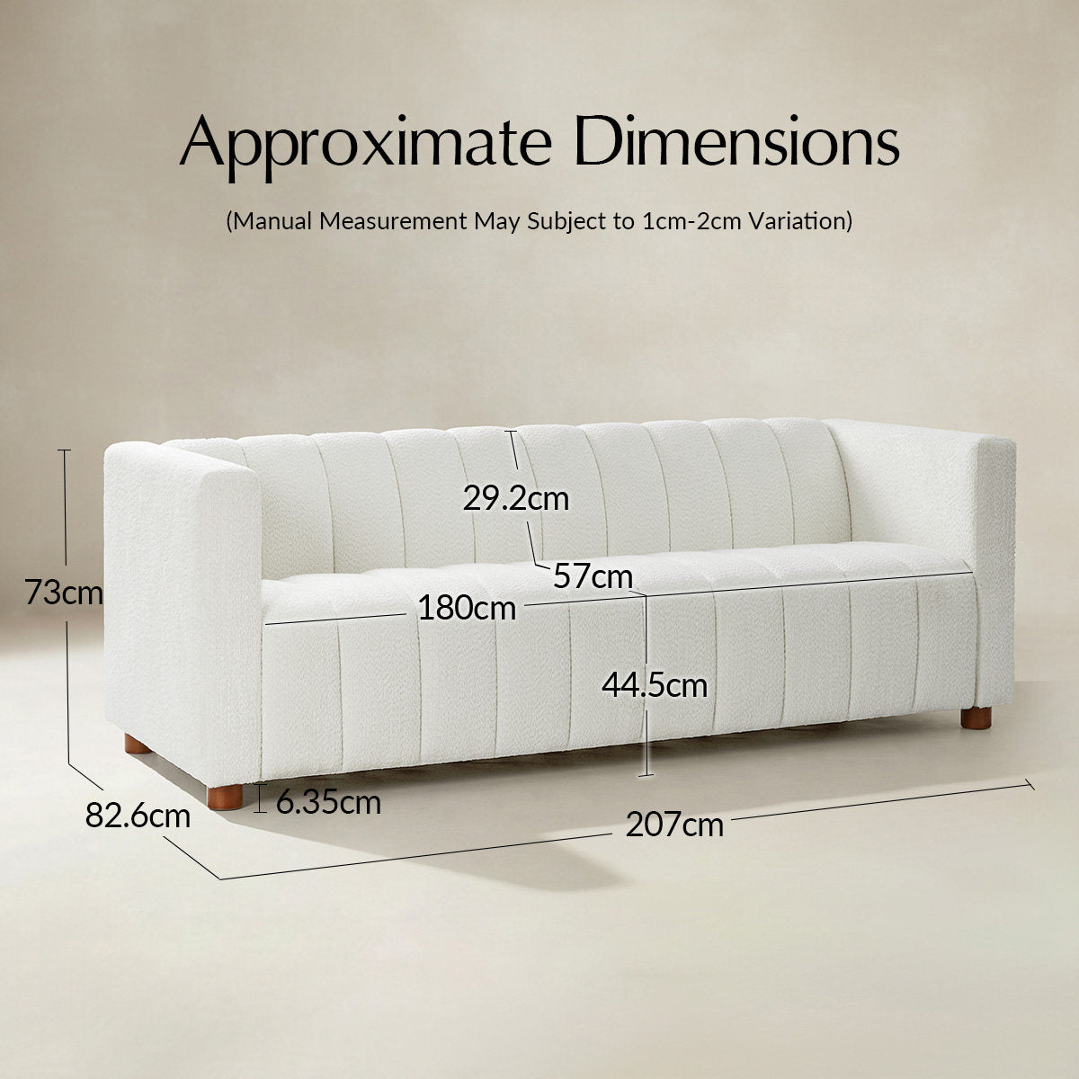 Botham Bouclé Sofa mit verdeckten flachen Beinen