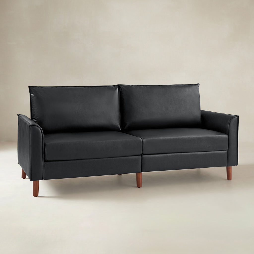 Lira Mid-Century 2-Sitzer aus veganem Leder mit Massivholzbeinen