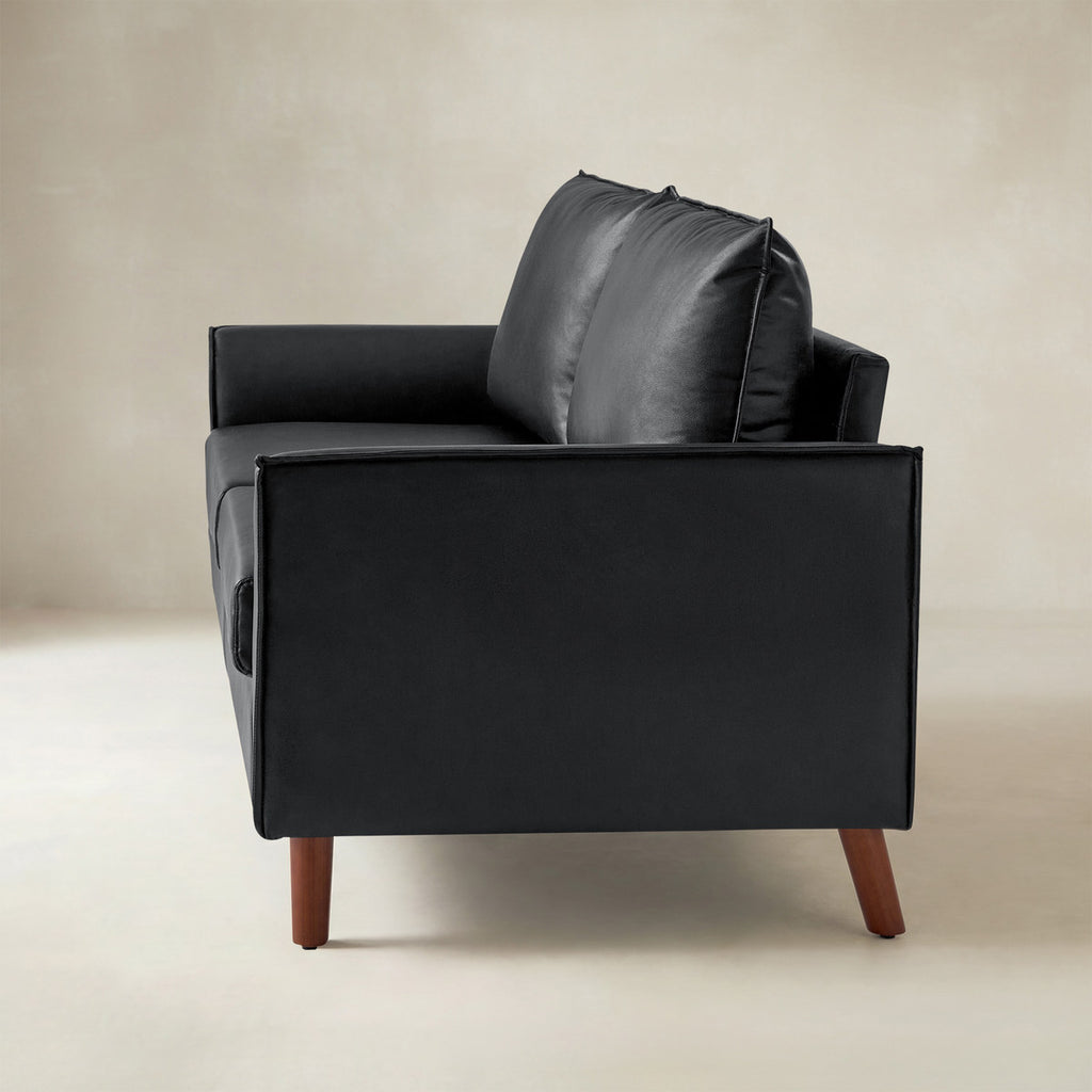 Lira Mid-Century 2-Sitzer aus veganem Leder mit Massivholzbeinen