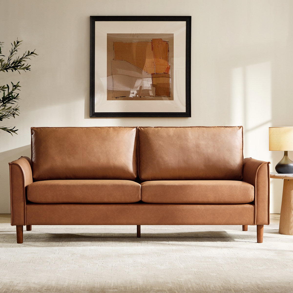 Lira Mid-Century 2-Sitzer aus veganem Leder mit Massivholzbeinen