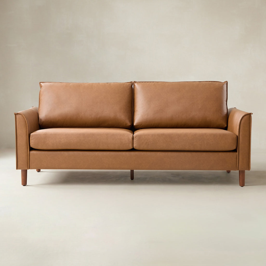 Lira Mid-Century 2-Sitzer aus veganem Leder mit Massivholzbeinen