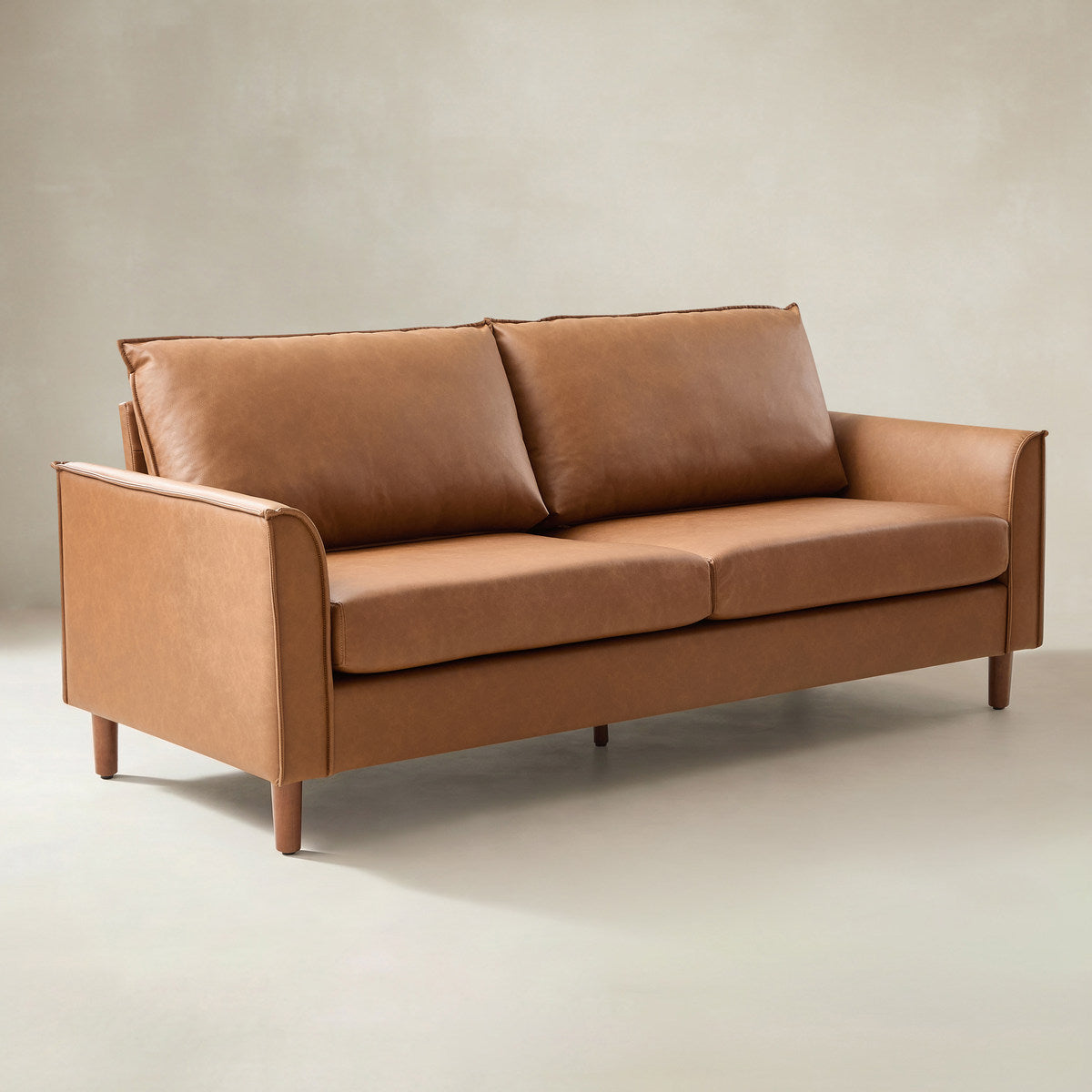 Lira Mid-Century 2-Sitzer aus veganem Leder mit Massivholzbeinen